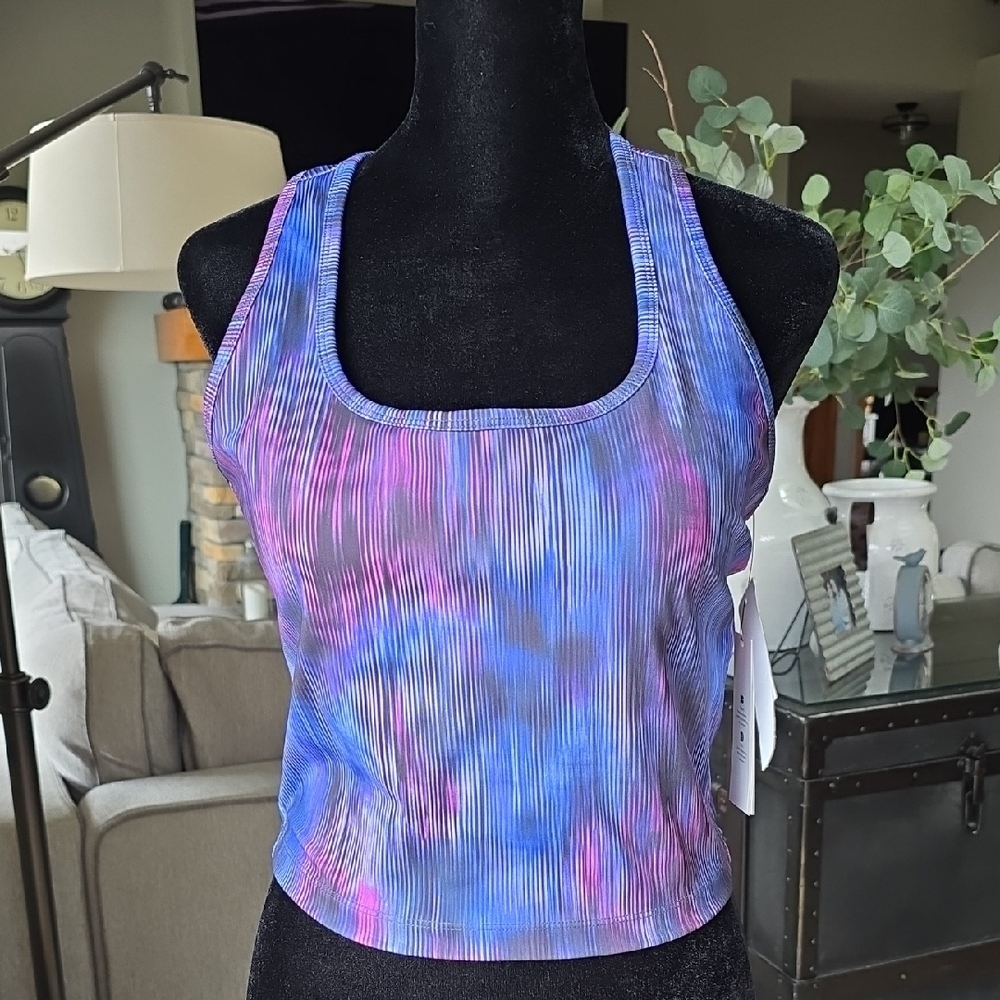 Sleeveless Tie-Dye Ribbed Crop Tank Top - Blue/Purple/Pink
